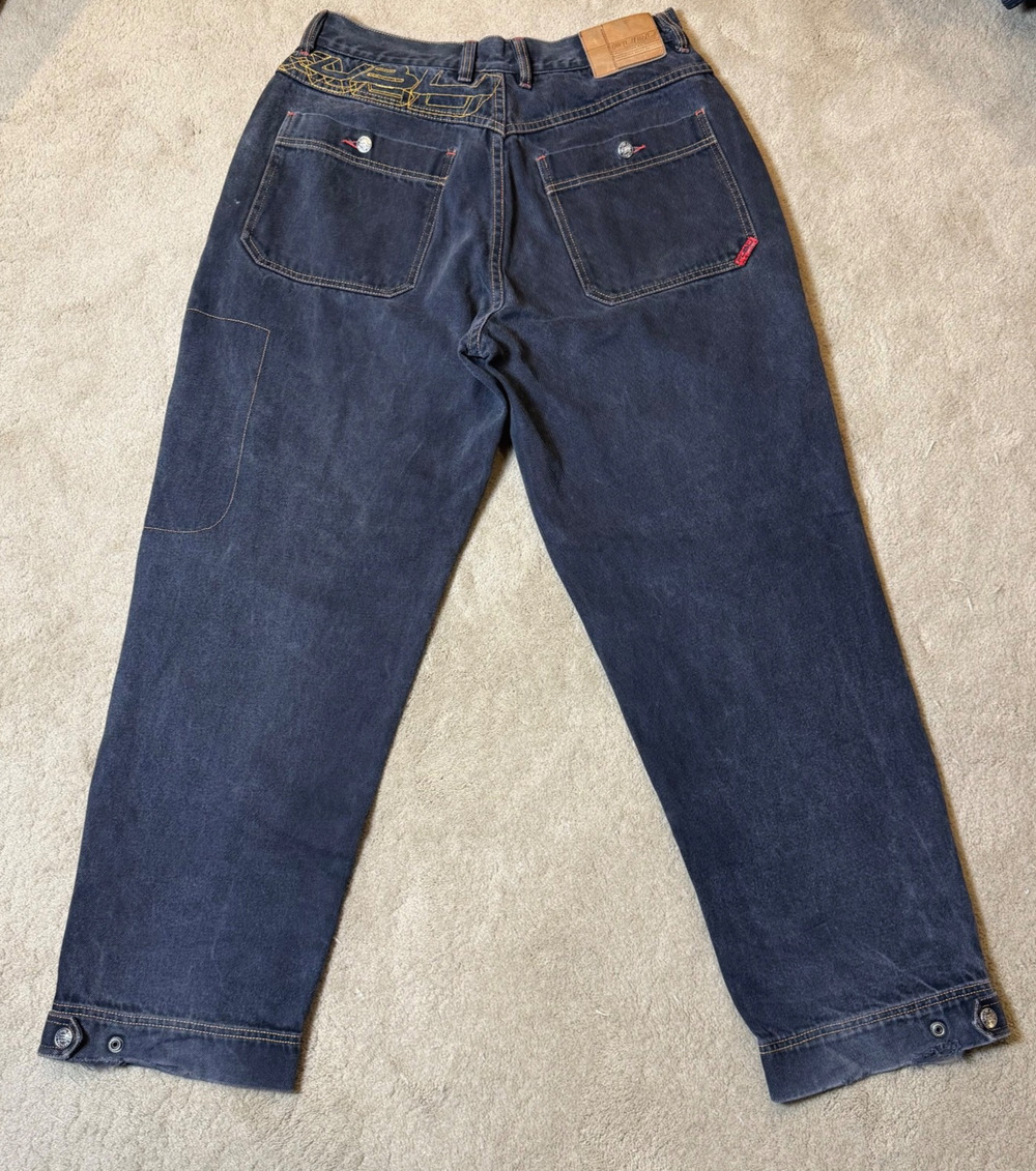 Vintage FUBU Jeans The Collection 36X31 Baggy Wide Leg Zip Snap Cuffs